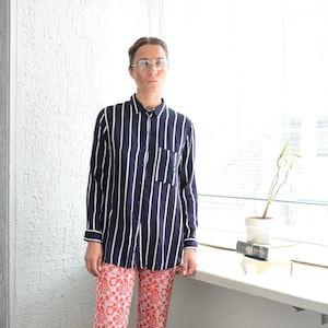 Vintage Blue Striped Viscose Blouse