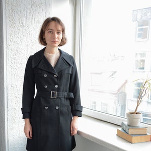 Vintage 60's Black Double Breasted Belted Coat