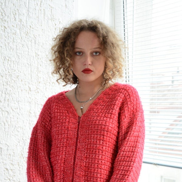 Cardigan rose en tricot vintage des années 80