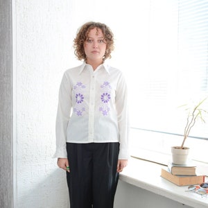 Vintage 70&#39;s White Bohemian Embroidered Front Shirt