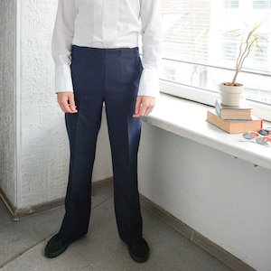 Vintage Blue Wool Unique Design Trousers