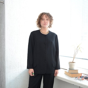 Vintage 80&#39;s Black Thin No Collar Jacket