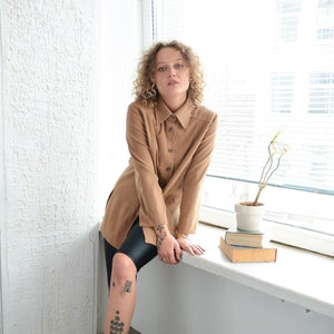 Vintage 80&#39;s Brown Long Fit Soft Shirt