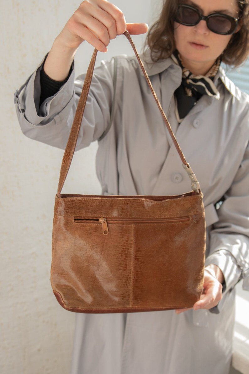 Vintage 80's Brown Leather Shoulder Bag image 2