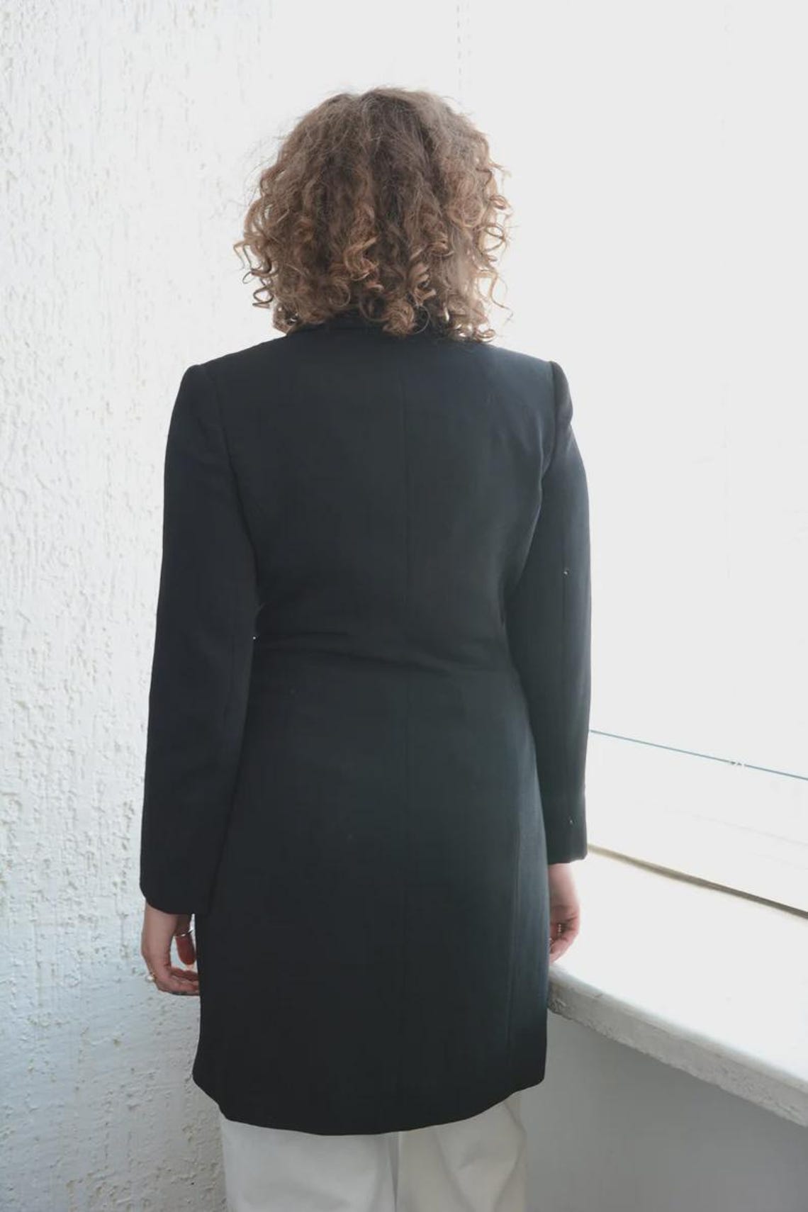 Vintage Black Long Fit Embroidered Front Blazer Jacket, foto 3 di 4