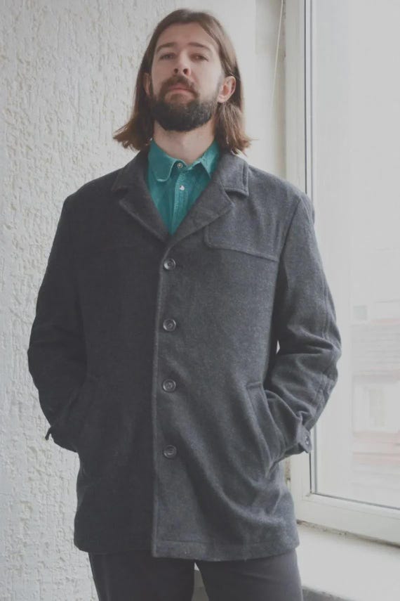 Vintage Grey Wool Cashmere Jacket Made in Italy, Classic Italian Tailored Coat, Soft Luxury Wool Blazer, Minimalist Grey Jacket, Size XL XXL