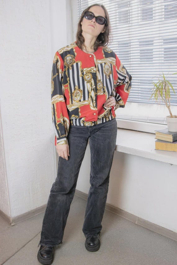 Vintage Multicolour Patterned Blouse - image 1
