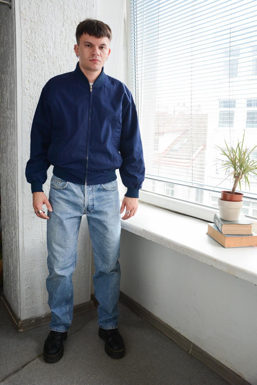 Vintage Blue Bomber Jacket - Etsy Vintage Blue Bomber Jacket - Etsy
