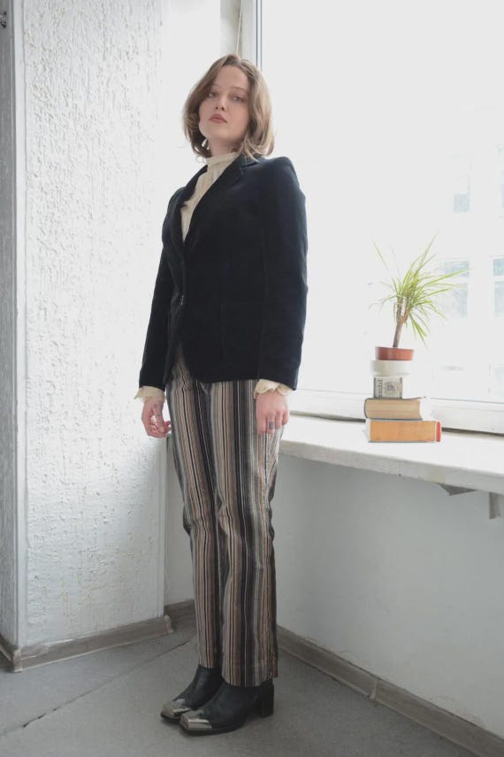 Vintage 1970s Black Velvet Classic Blazer Jacket
