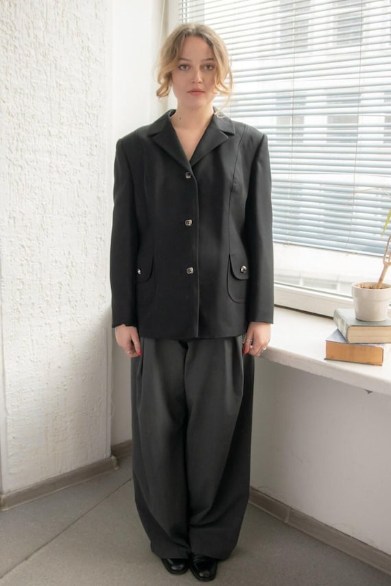 Vintage 1970s Classic Black Pure Wool Blazer