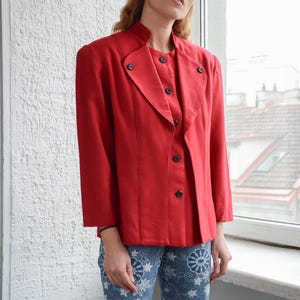 Giacca blazer vintage in lana rossa con collo alto