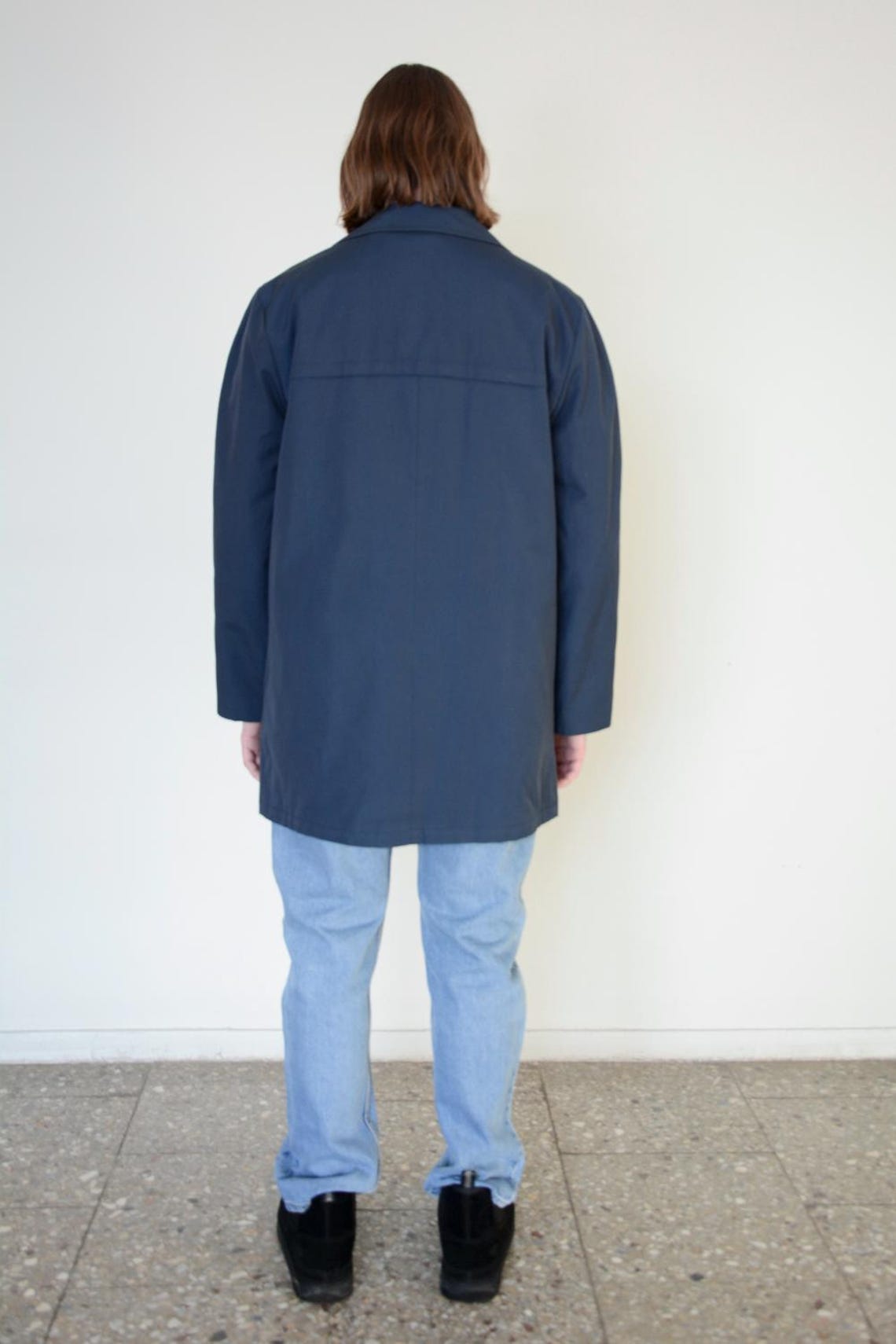Vintage Classic Navy Blue Trench Coat, foto 4 di 5