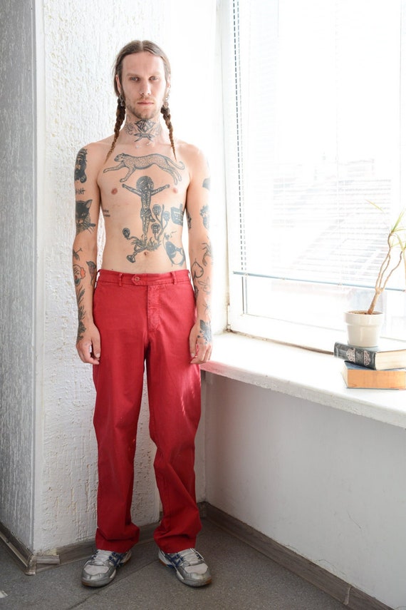 Vintage ARMANI JEANS Red Cotton Straight Trousers