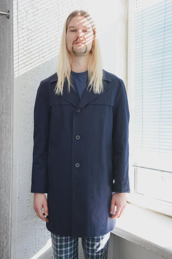 Vintage Classic Navy Blue Trench Coat