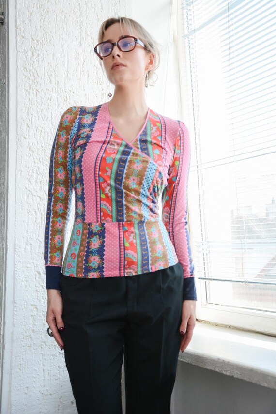 Vintage Multicolour Patterned Wrap Style Stretchy… - image 2