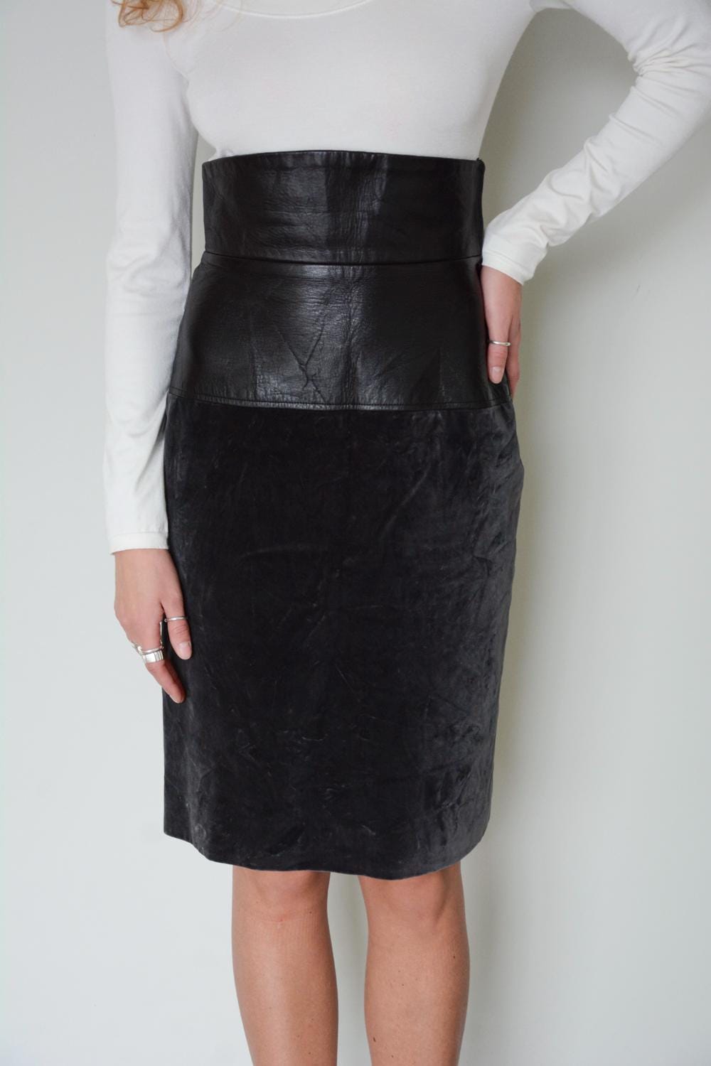 Vintage YSL Rive Gauche Leather Top Velvet Midi Skirt - Etsy Norway