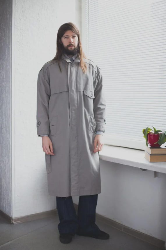 Vintage Minimalist Warm Trench Coat In Grey