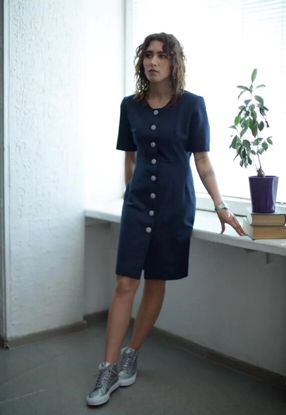BIBA Vintage 80's Navy Button Up Short Sleeved Dre