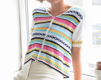 Vintage Funky Multicolour Striped Textured Knitted Top - Etsy