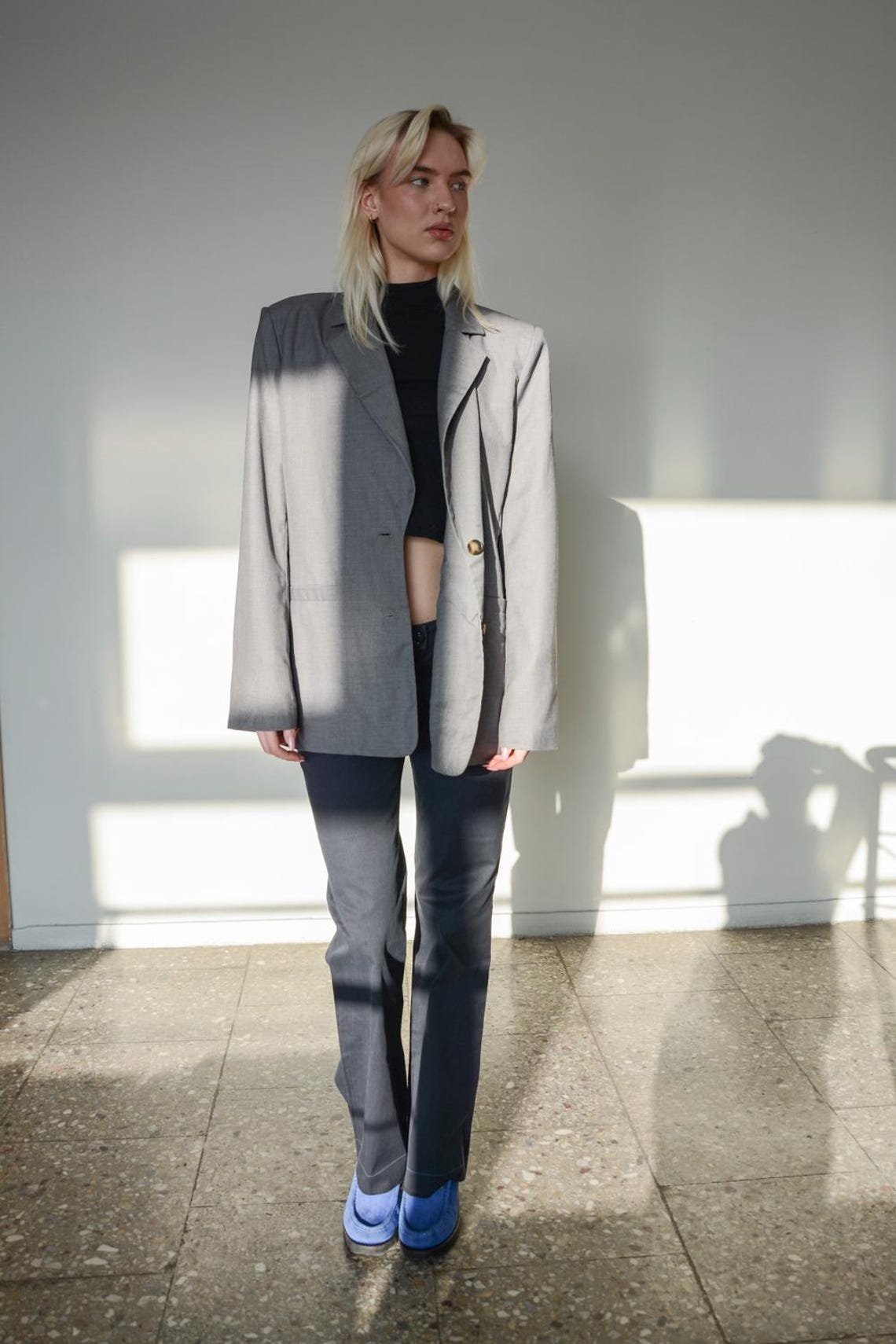 Vintage Classic Grey Blazer Jacket, foto 1 di 5
