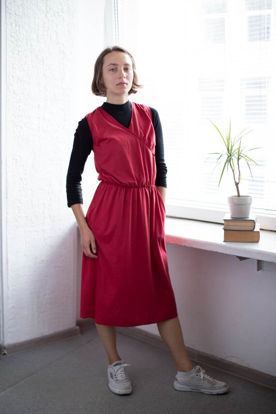 Vintage 80's Minimalist Midi Sleeveless Dress In R