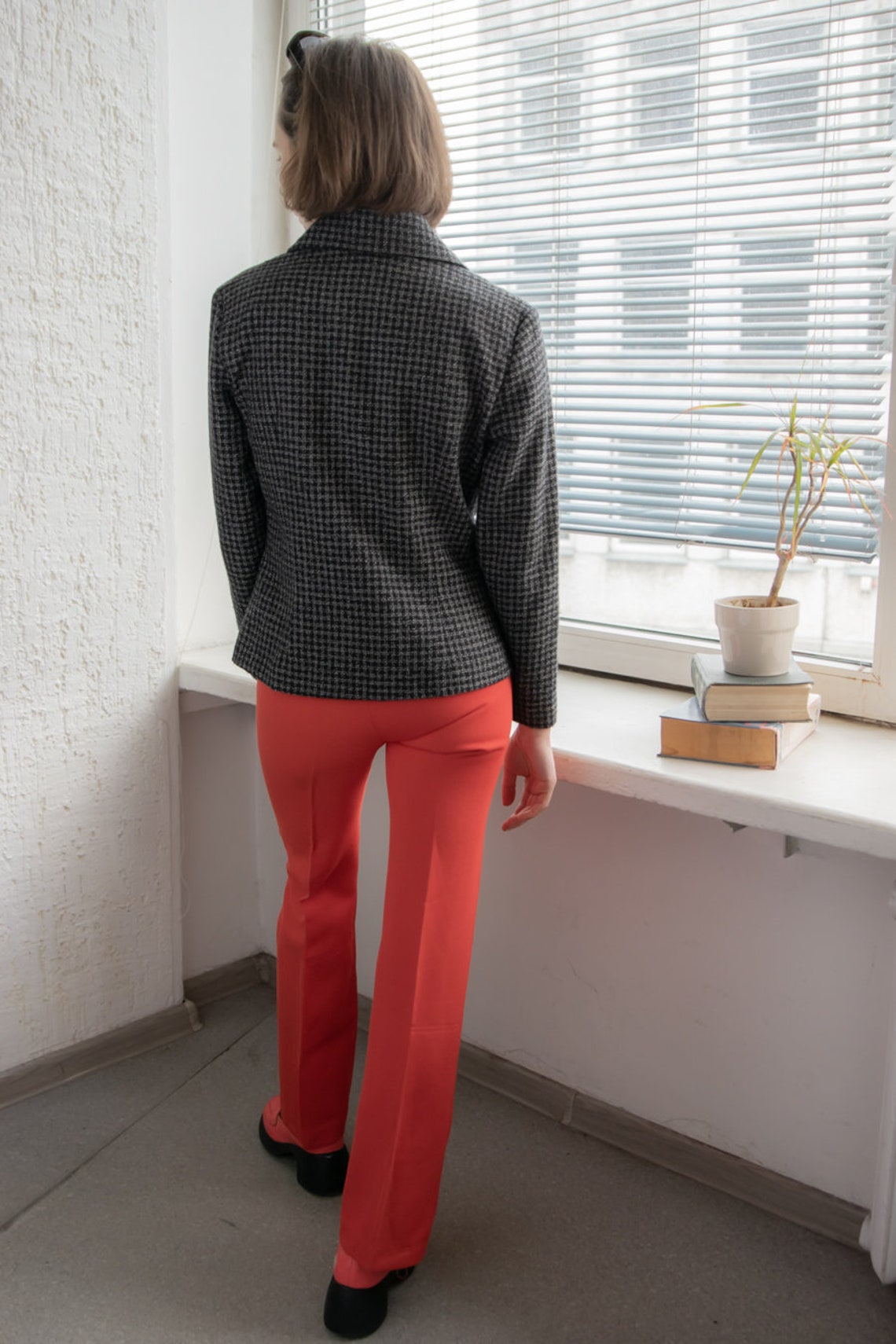 Vintage 80's Black Checked Blazer, foto 2 di 3