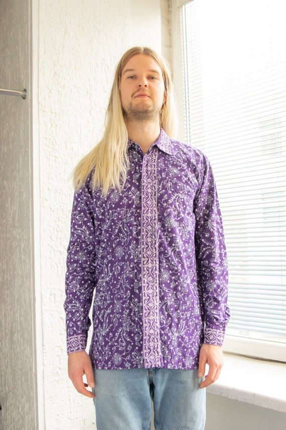 Vintage Rare 70's Purple Patterned Bohemian Shirt - image 1