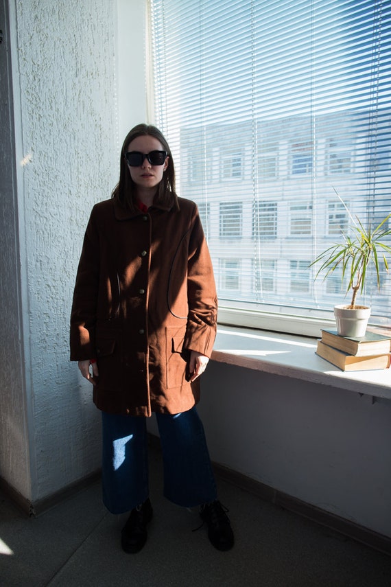Vintage 80's Brown Wool Parka Coat