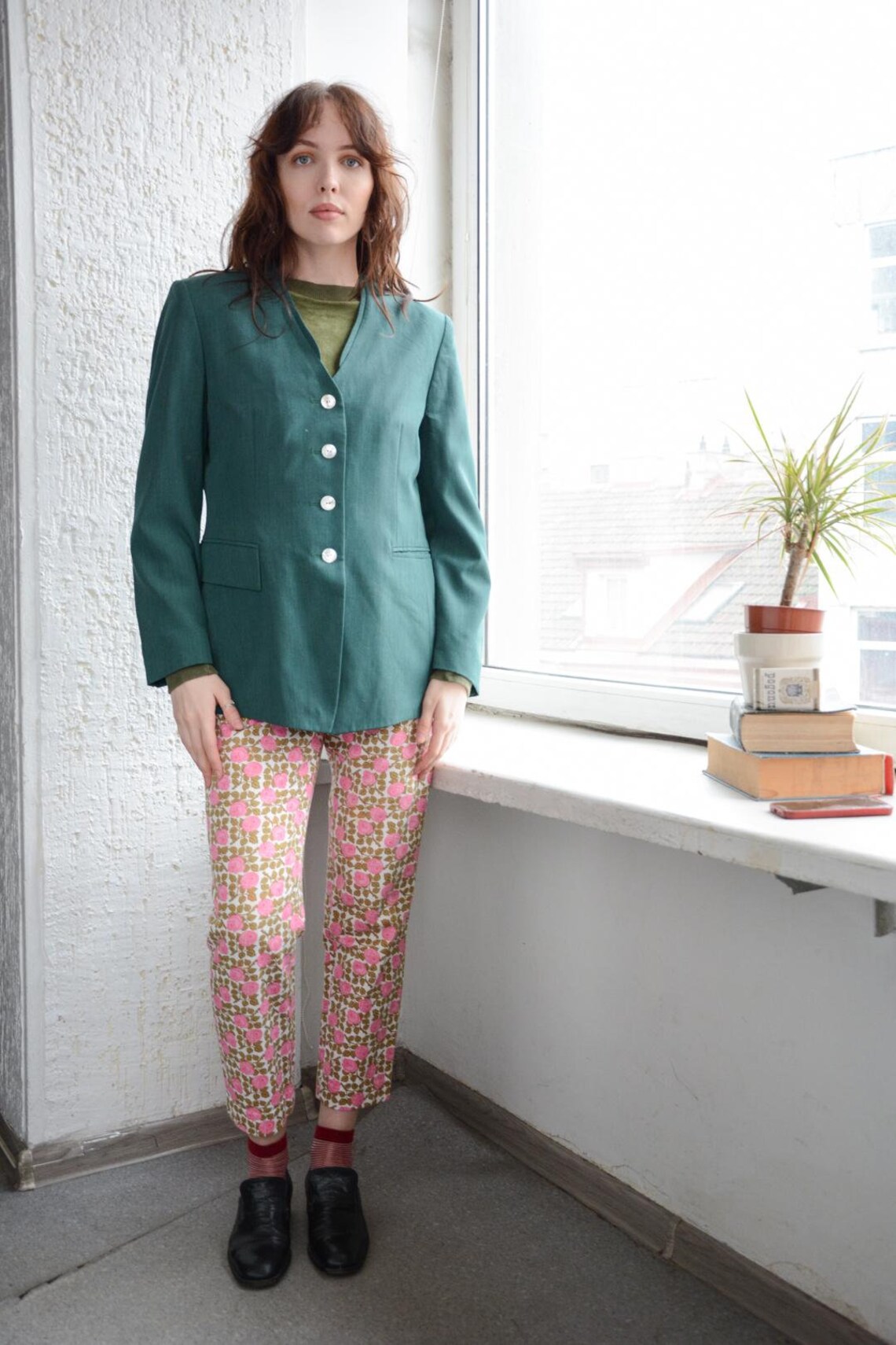 Vintage Green Wool Blazer, foto 1 di 4