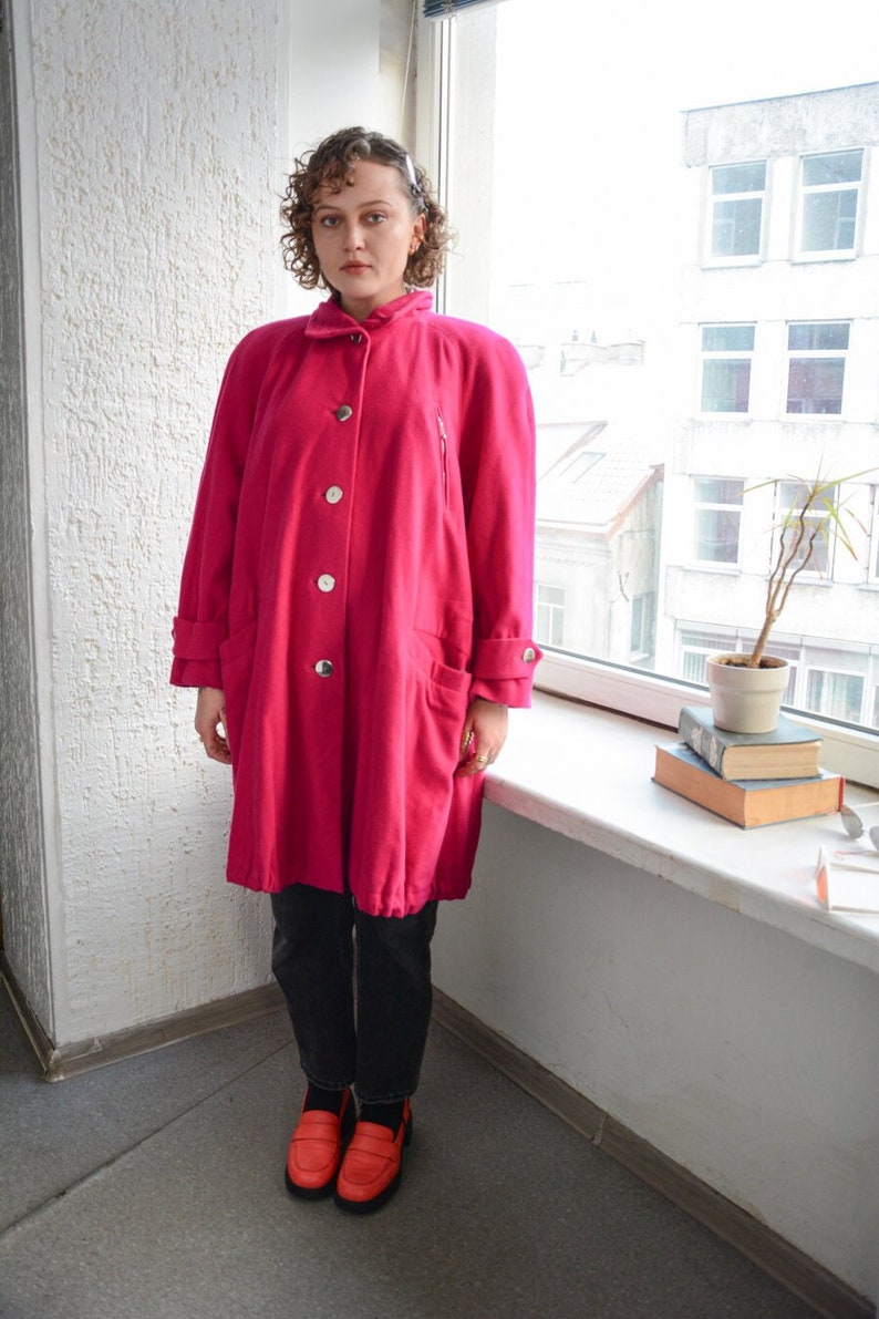 Vintage 80's Magenta Pink Wool Parka Coat imagem 1