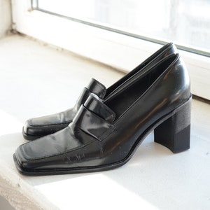 Vintage 80&#39;s Black Varnished Leather Square Nose RIZZO Shoes