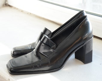 Vintage 80's Black Varnished Leather Square Nose RIZZO Shoes