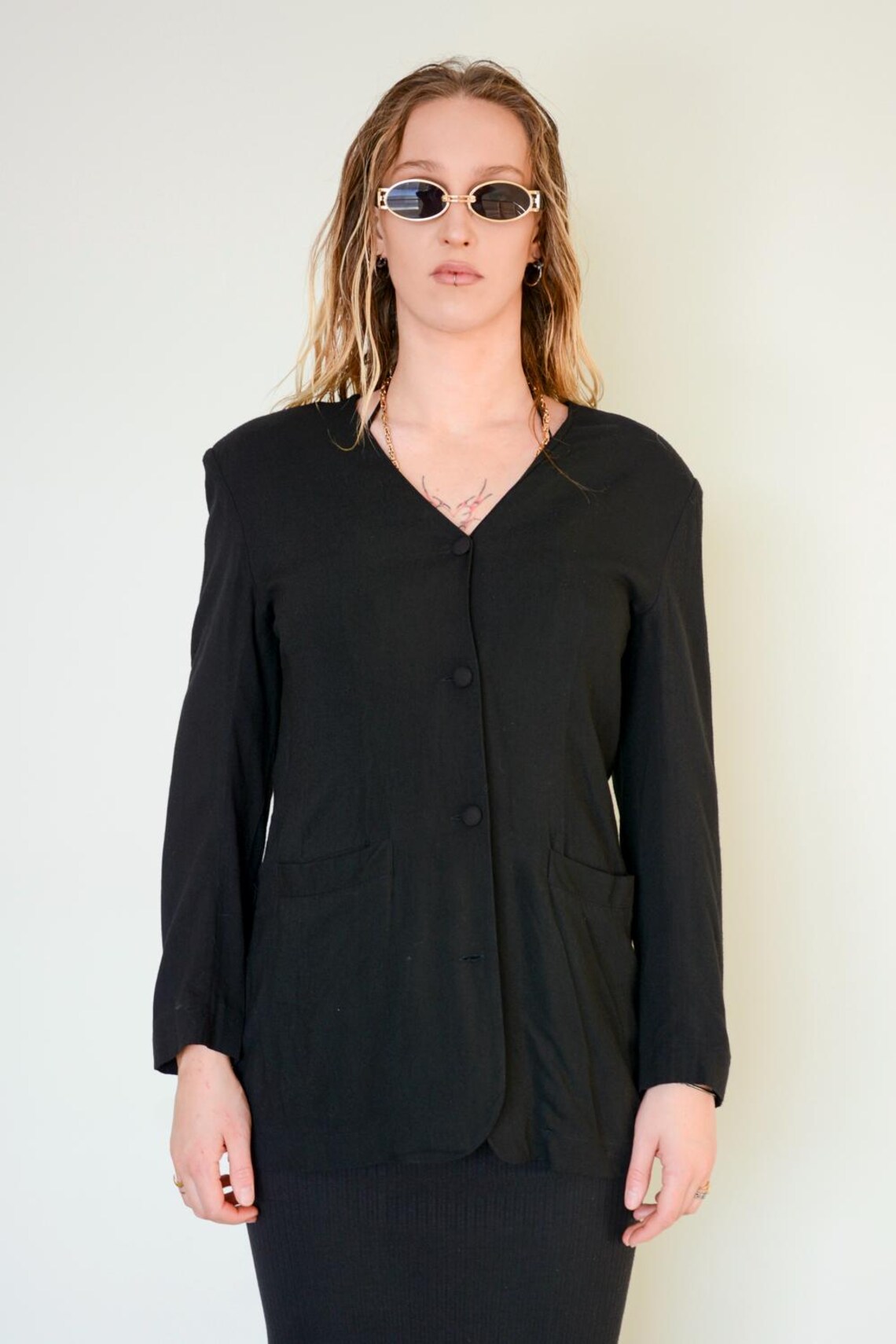 Vintage Long Fit Black Blazer, foto 2 di 4