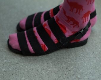 Vintage 90&#39;s Black Stripe Flat G-star Sandals