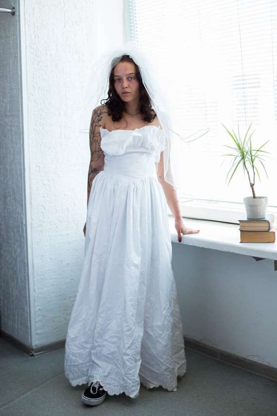 Vintage 70's White Corset Top Dress
