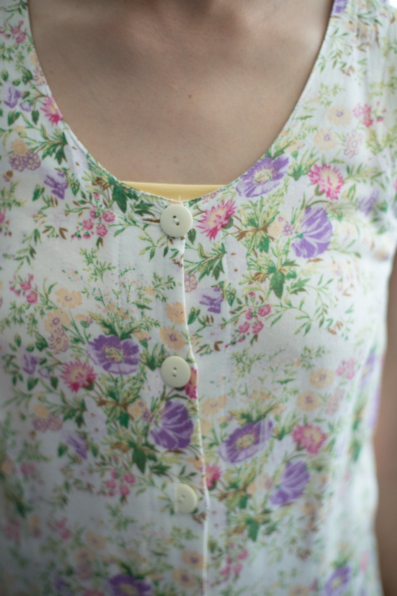 Vintage 70/'s Flower Patterned Sleeveless Mini Dress