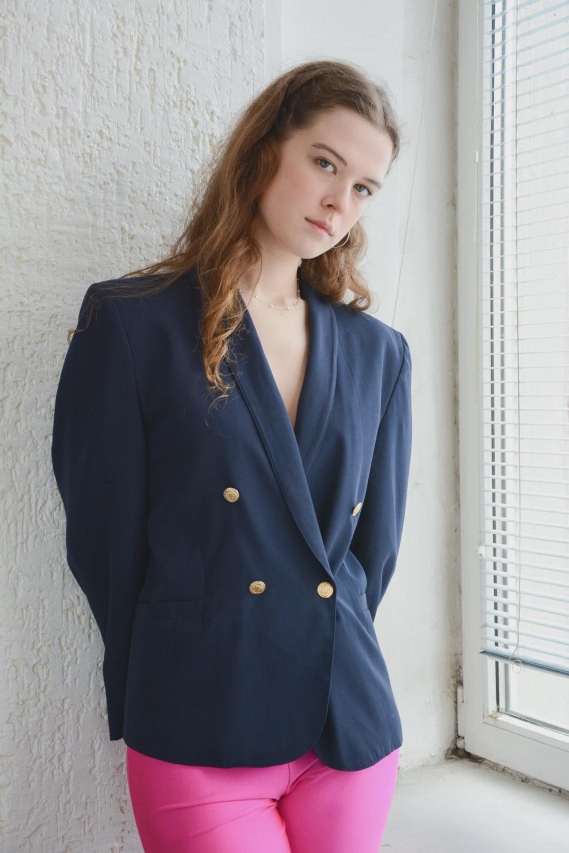 Vintage Classic Blue Double Breasted Blazer Jacket - Etsy Israel