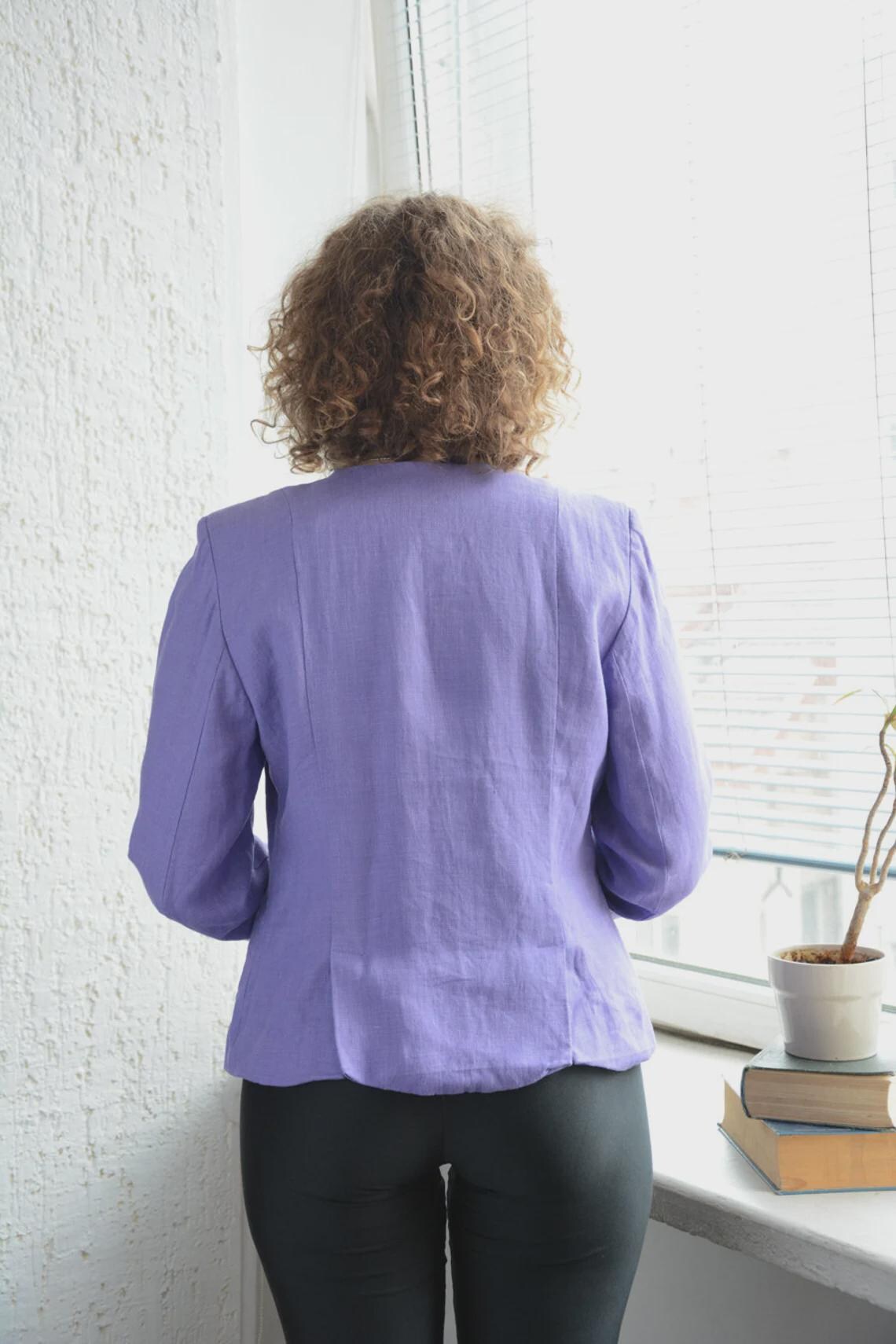 Vintage Funky Purple Linen Blazer Jacket, foto 2 di 4