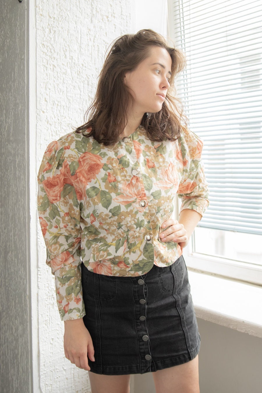 Blouson Léger Vintage Années 70 - Imprimé Floral - Taille XS - Marque Sears