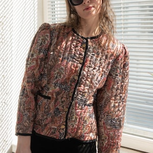 Vintage 70&#39;s Padded Patterned Multicolour Puff Sleeved Jacket