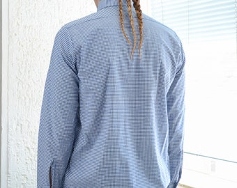 Vintage Blue/white Checked Cotton Long Sleeved Shirt - Etsy Vintage Blue/white Checked Cotton Long Sleeved Shirt - Etsy