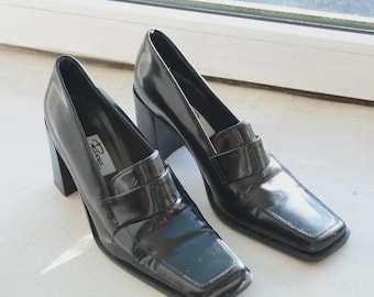 Vintage Black Varnished Leather Square Nose RIZZO Shoes