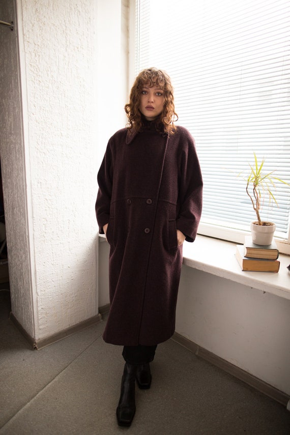 Vintage 80's Purple/Brown Wool Maxi Coat