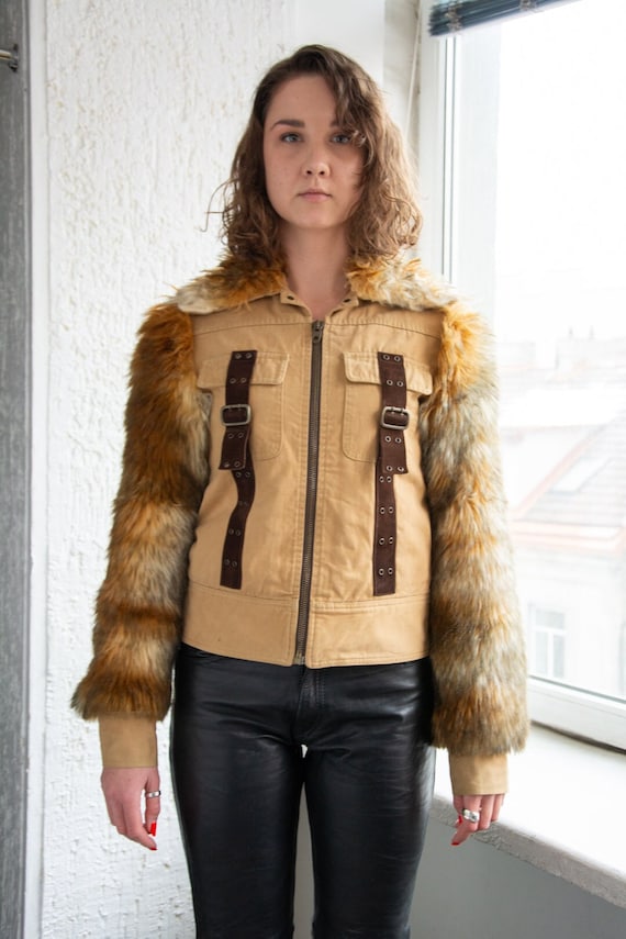 BROWNY STANDARD n2b fur jacket y2k・ギャル Yadavi Brown Vegan Fur Cropped Jacket