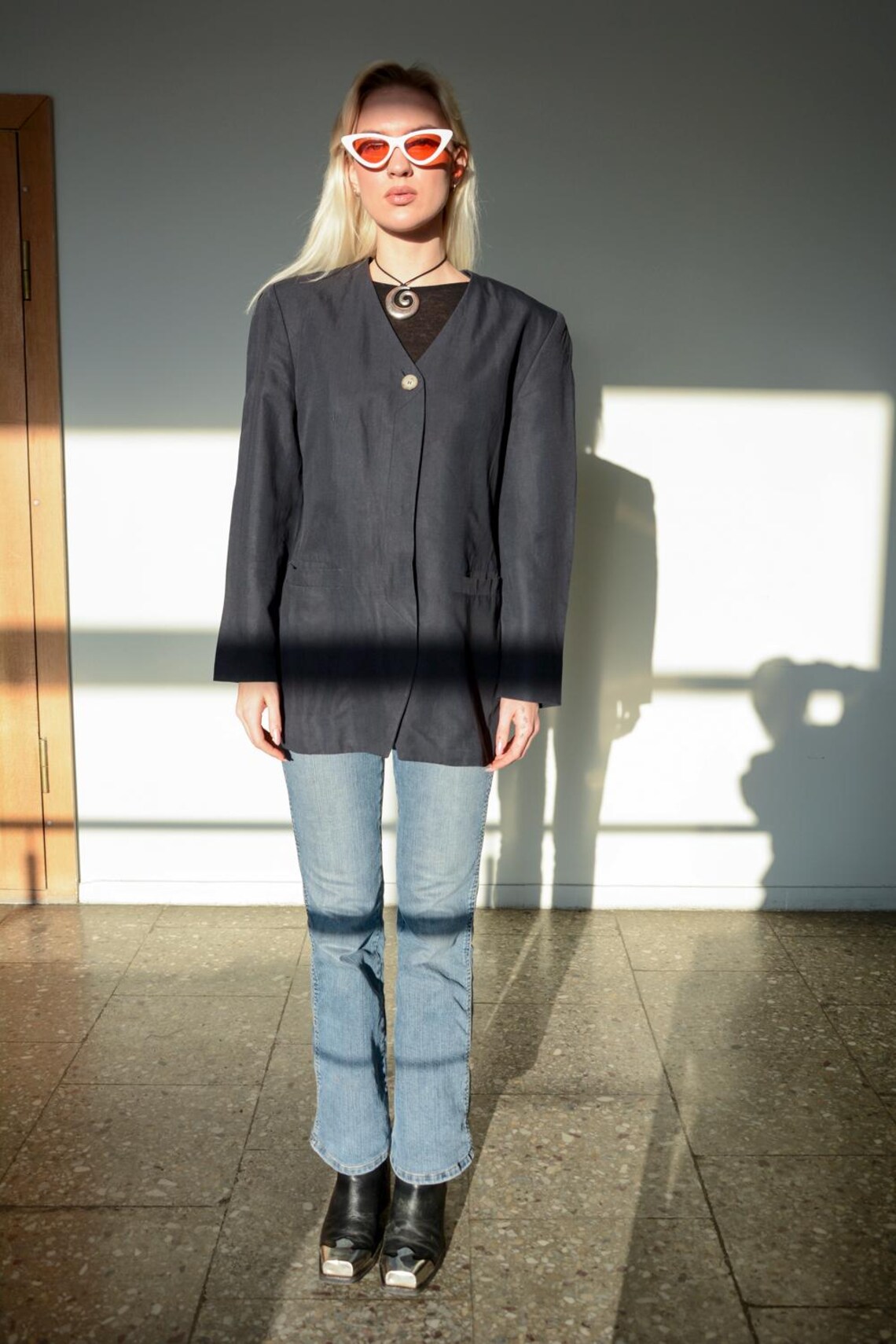 Vintage Minimalist Grey Blazer Jacket, foto 2 di 5