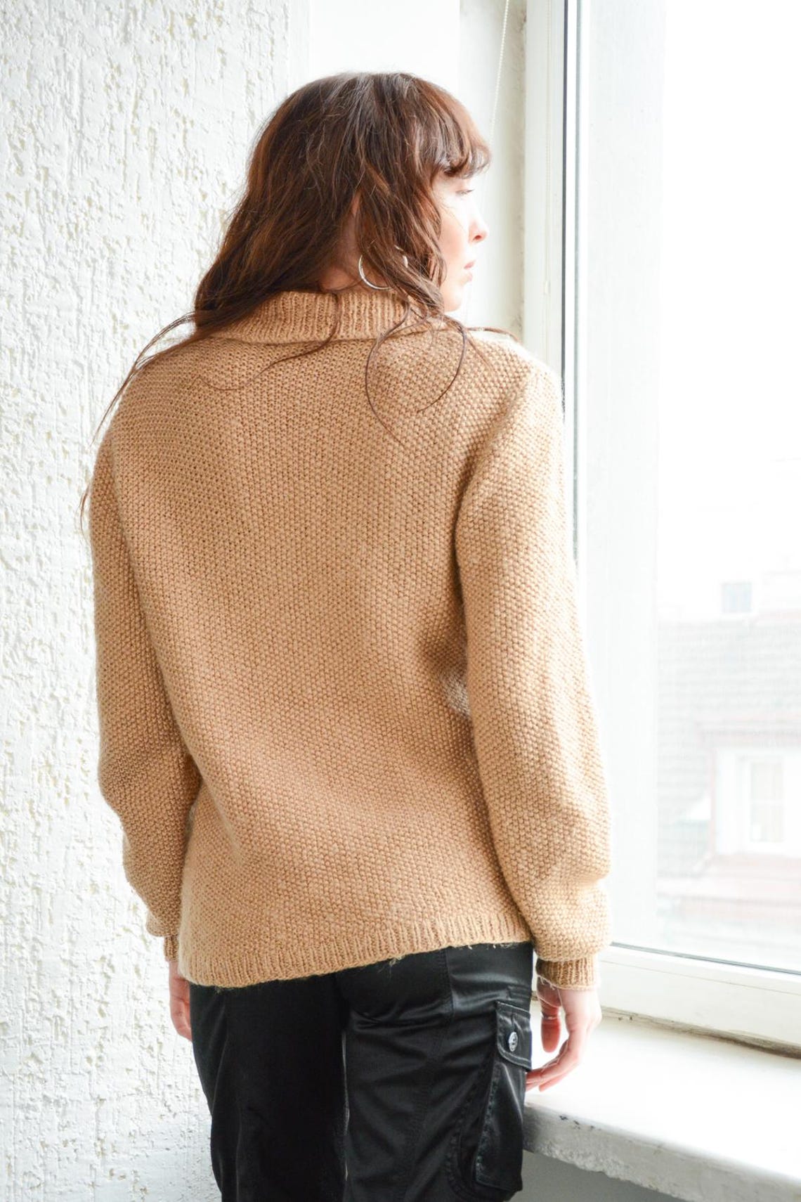 Vintage Bohemian Beige Wool Blend Cardigan, foto 3 di 5