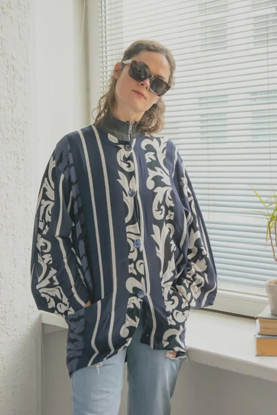 Byblos, BYBLOS Vintage Blue/White Patterned Bohemian Jacket