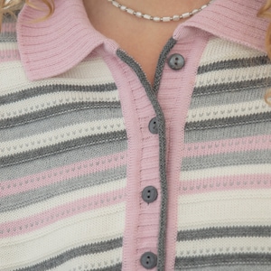 Vintage 80's Pink/Grey Striped Knitted Jumper image 4