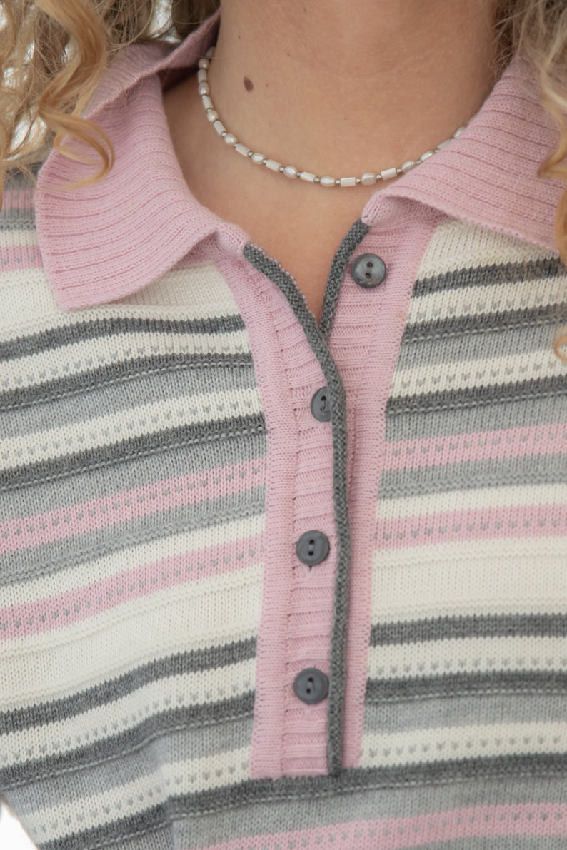 Vintage 80's Pink/Grey Striped Knitted Jumper image 4