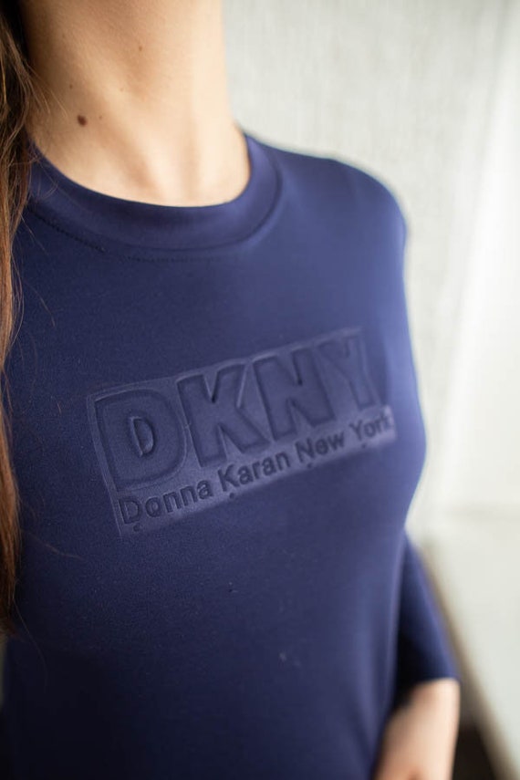 Vintage 90's Y2K Navy Long Sleeved DKNY Top - image 3